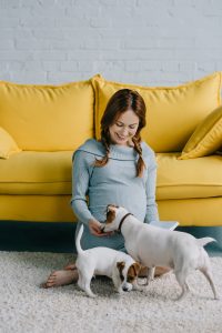 Pregnant Woman with Dogs