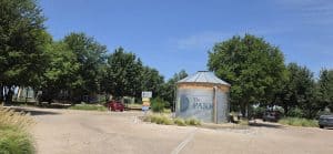 The Park silo landmark at the entrance in Union Park, Texas